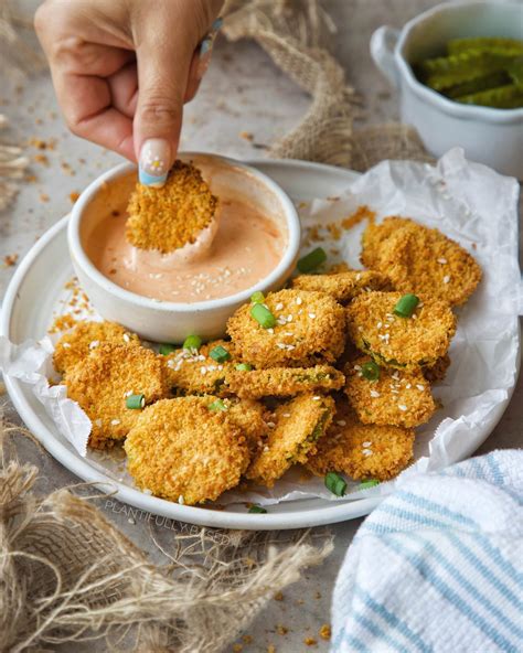 Air Fried Pickles With Sriracha Aioli Plantifully Based