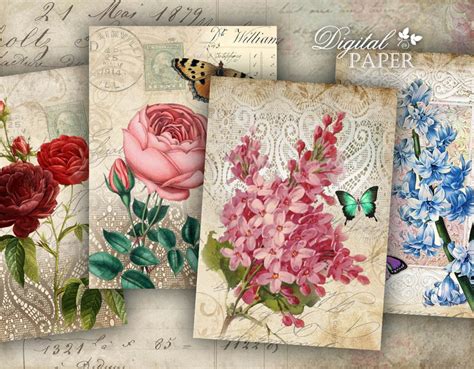 Lace Post Card Digital Collage Sheet Set Of 6 Printable Etsy