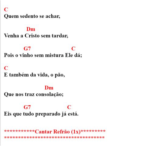 Cifra simplificada Vem Cear Harpa Cristã tom C BUSK BÍBLIA