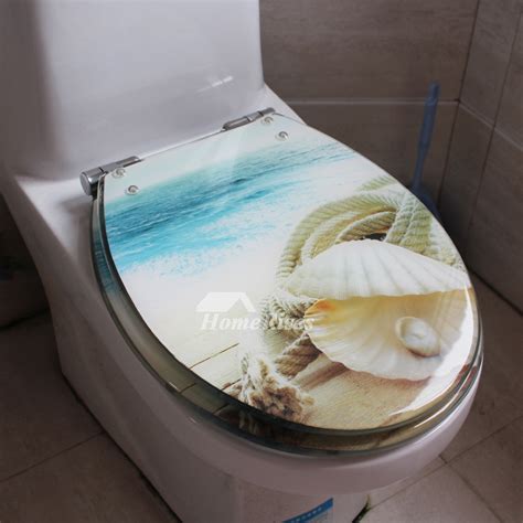 3d Beach Seashell Decorative Toilet Seat Resin Oval Slow Close Natural