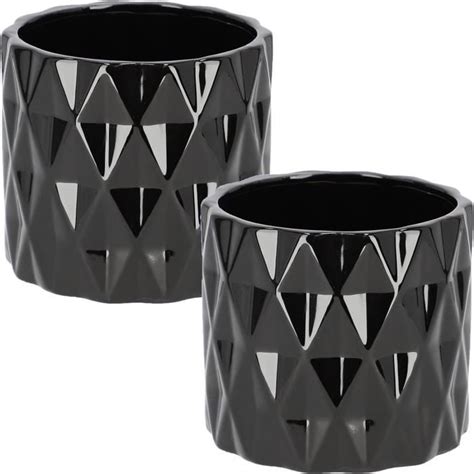 Lot De Pots De Fleurs En C Ramique Maill S Noir Forme Cylindrique