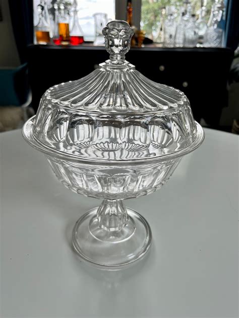 Vintage Clear Glass Compote Lid Serving Dish Pedestal Bowl Candy Dish Glass Bowl Etsy