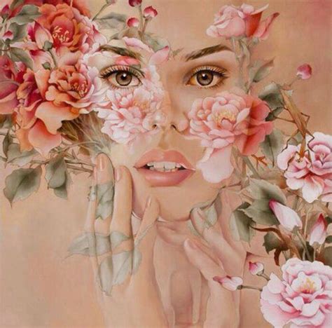 Woman S Face Flowers Art Figure Painting Art Painting Portrait Art