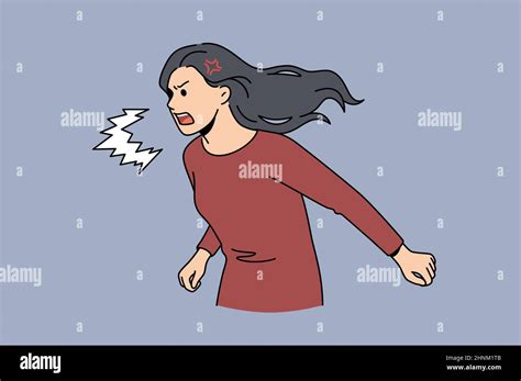 Feeling Angry And Aggressive Concept Young Angry Rage Furious Woman Cartoon Character Standing