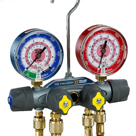 Yellow Jacket 49987 Titan 4-Valve Mechanical Gauge Set with Hose