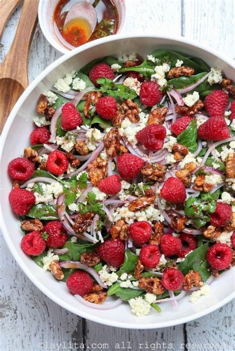 Spinach Raspberry Salad Recipe With Gorgonzola And Honey Roasted Walnuts