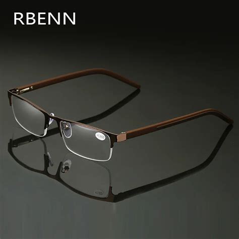 Rbenn Metal Frame Reading Glasses Men High Quality Semi Rimless Business Presbyopic Reading