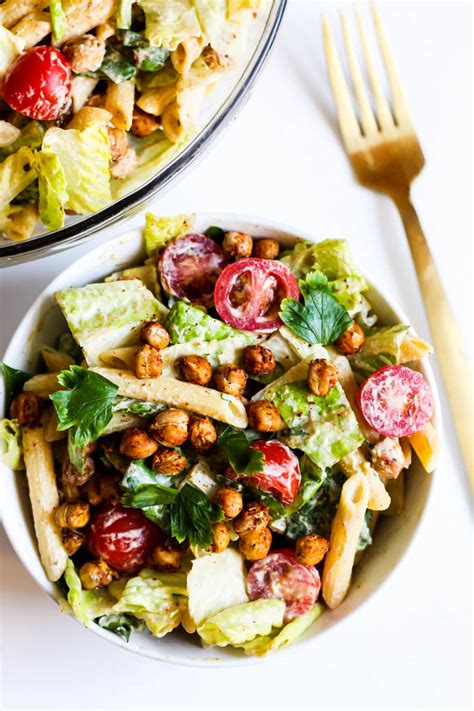 Chickpea Caesar Pasta Salad Vegan And Gluten Free Emilie Eats