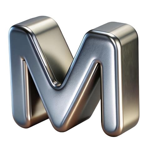 Буква M с заглавными буквами на белом фоне, шрифт Iron 3D с блестящей ...
