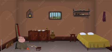 Village room inside cartoon background vector, poor room interior illustration. Stock Vector ...