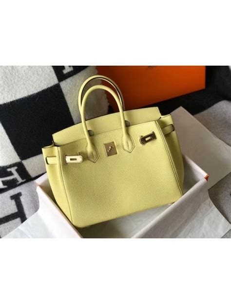 Hermes Birkin Cm Bag In Jaune Poussin Clemence Leather Ghw