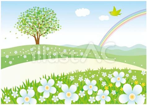 花咲く丘の野道の虹イラスト No 148753｜無料イラスト・フリー素材なら「イラストac」