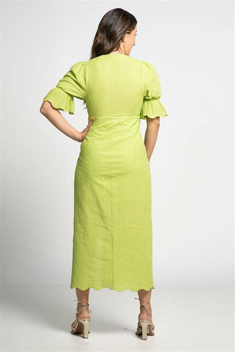 Vestido Midi De Laise Verde Lima