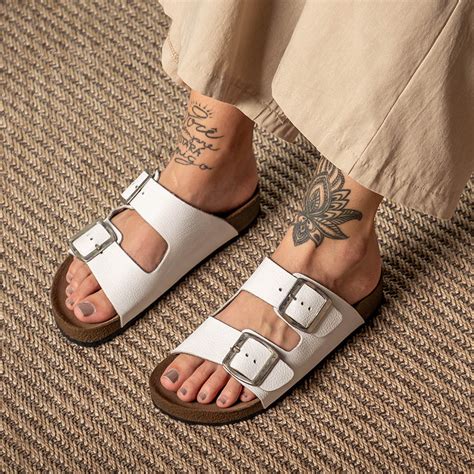 Sand Lia Feminina Papete Birken De Couro Leg Timo Floater Branco