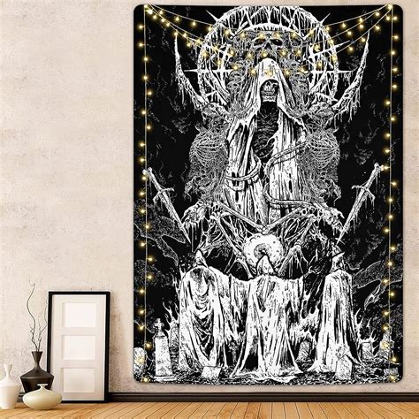 Amazon Uspring Skull Tapestry Goth Sketelon Tapestries Dark Wizard