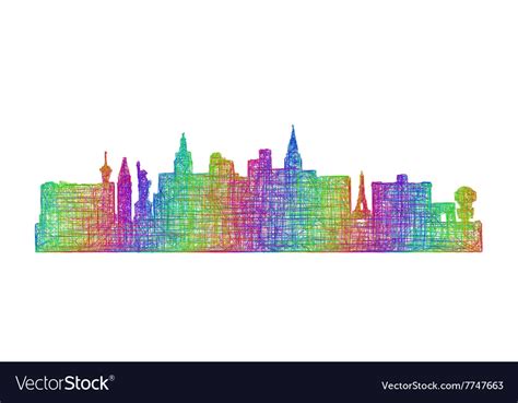 Las Vegas Skyline Silhouette Multicolor Line Art