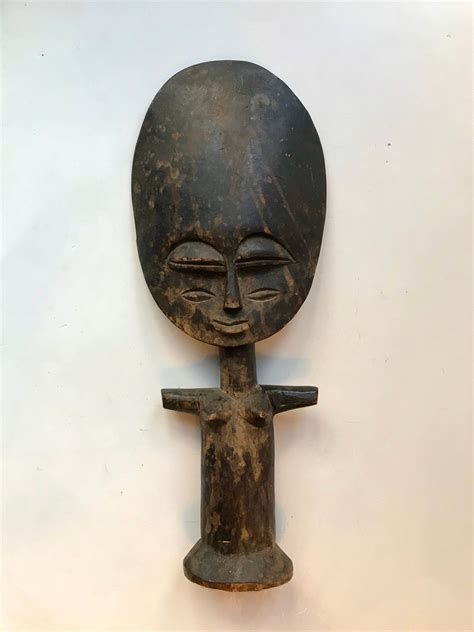 Carved Akua Ba Fertility Doll Vintage African Sculpture Akuaba Wooden