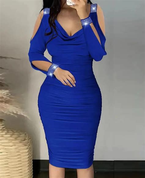 Autumn Sexy Elegant Off Shoulder Party Tight Dress Women Fashion V Neck