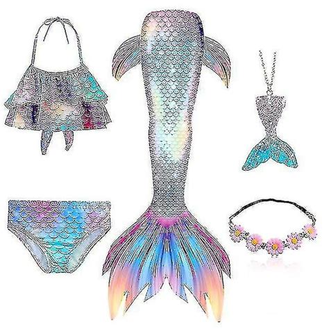 5 st set Flickor Mermaid Tail Baddräkt Barn Mermaid Ariel Cosplay Kostym Fantasy Beach Bikini