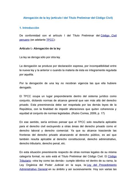 Abrogación De La Ley 1 Asdad Abrogación De La Ley Artículo I Del Título Preliminar Del