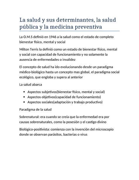 Resumen Unidad La Salud Y Sus Determinantes La Salud P Blica Y La