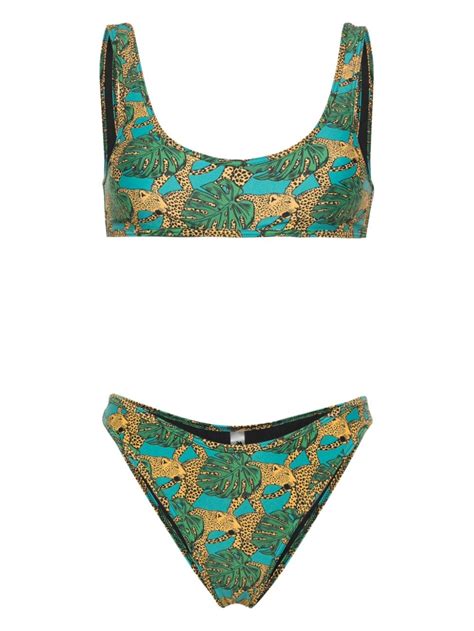 Reina Olga Coolio Jungle Fever Print Bikini Set Blue FARFETCH UK