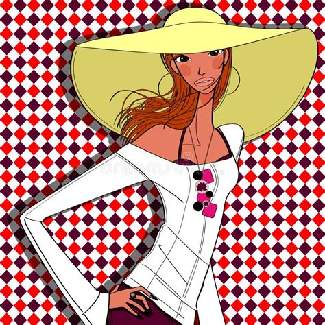 Women Posing In Wide Brimmed Hat Stock Vector Illustration Of