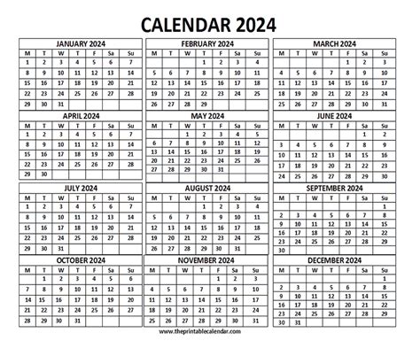 12 Month Calendar Free Printable 2024 Datha Eolanda