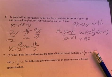 Solved 6 2 Points Find The Equation For The Line That Is