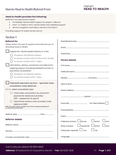 Fillable Online Darwin Head To Health Referral Form Section Fax Email