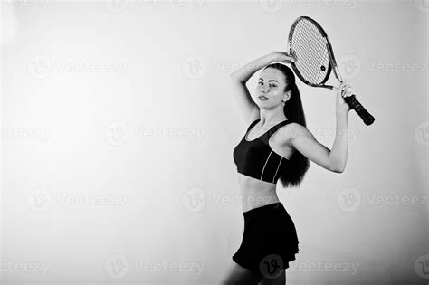 Black And White Portrait Of Beautiful Young Woman Player In Sports