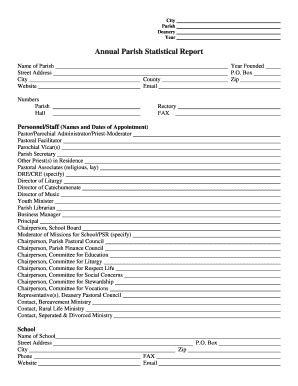 Fillable Online Dio Annual Parish Statistical Report Roman Catholic