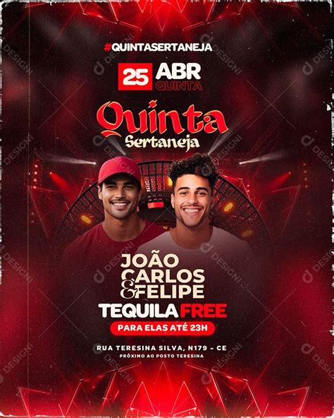 Flyer Quinta Sertaneja Jo O Carlos E Felipe Social Media Psd Edit Vel