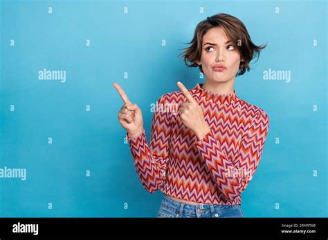 Photo Of Doubtful Unsure Lady Wear Pink Shirt Looking Pointing Two