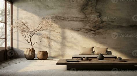 Generative Ai Warm Neutral Wabi Sabi Style Interior Mockup Japanese