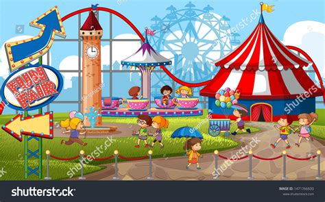 Outdoor Funfair Scene Many Children Illustration Stock Vector Royalty