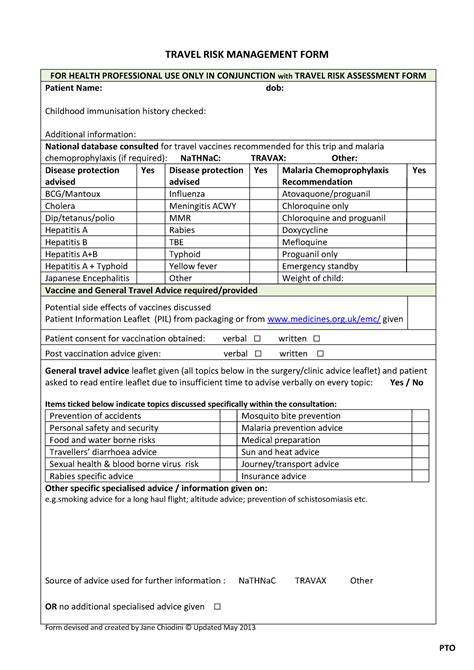 Travel Risk Management Form Updated May 2013 Form Devised And Created