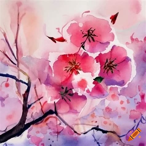 Watercolor Painting Of Japanese Cherry Blossom On Craiyon