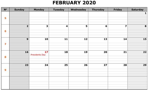 Blank February 2020 Calendar Calendar Template February Calendar