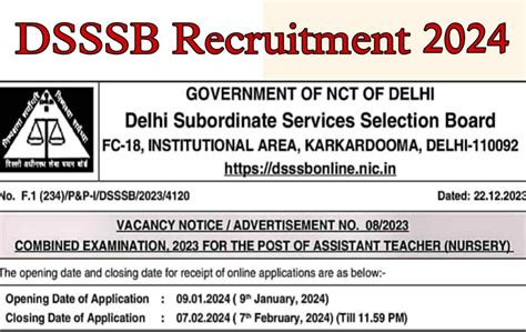 DSSSB Recruitment 2024 Notification For 1499 Various Posts Apply Now