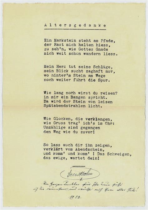 Ms Gedicht Mit Eigenh Gru Zeile Und U De Zahn Ernst Schriftsteller