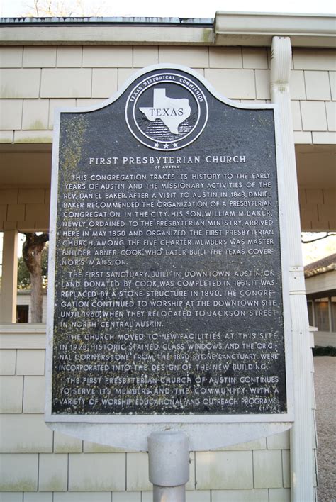 First Presbyterian Church Of Austin Texas Historical Markers