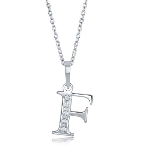 Diamond 'F' Initial Pendant Necklace in Sterling Silver | Sterling ...