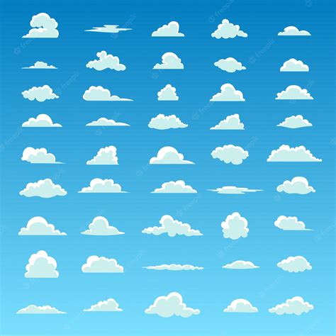 Premium Vector White Fluffy Clouds On Spring Blue Sky In Cartoon