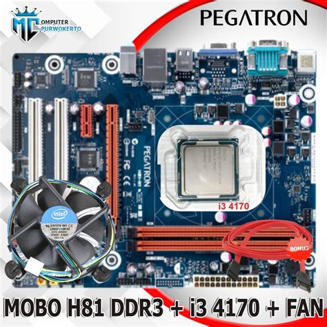 Jual Motherboard Mobo H81 Pegatron LGA 1150 Dan Processor I3 4170 Fan