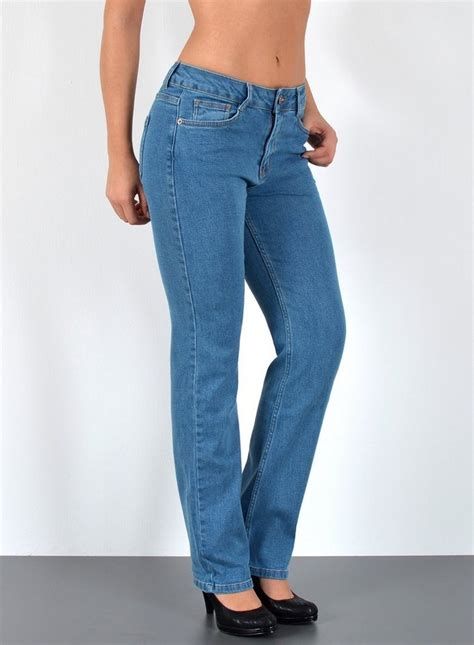 Esra Straight Jeans G400 Damen Jeans Gerade Hohe Leibhöhe Bis