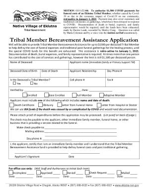 Fillable Online Tribal Member Bereavement Assistance Application Fax