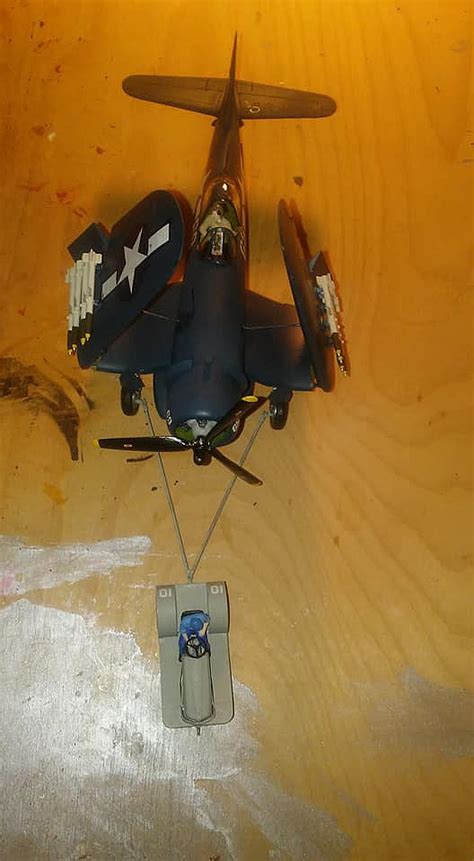 Vought F4U 1D Corsair W Moto Tug Fighter Plane Plastic Model