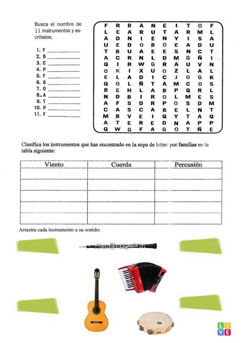 Instrumentos Musicales Sopa De Letras Worksheet Activities School