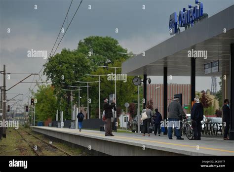 A general view of train tracks and Oswiecim railway station. Andrzej ...